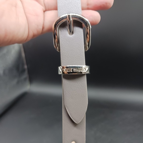 Steve Madden Skinny Belt w Silver Buckle Light Gray Classic Women's 38x.75" NWOT - Picture 5 of 12